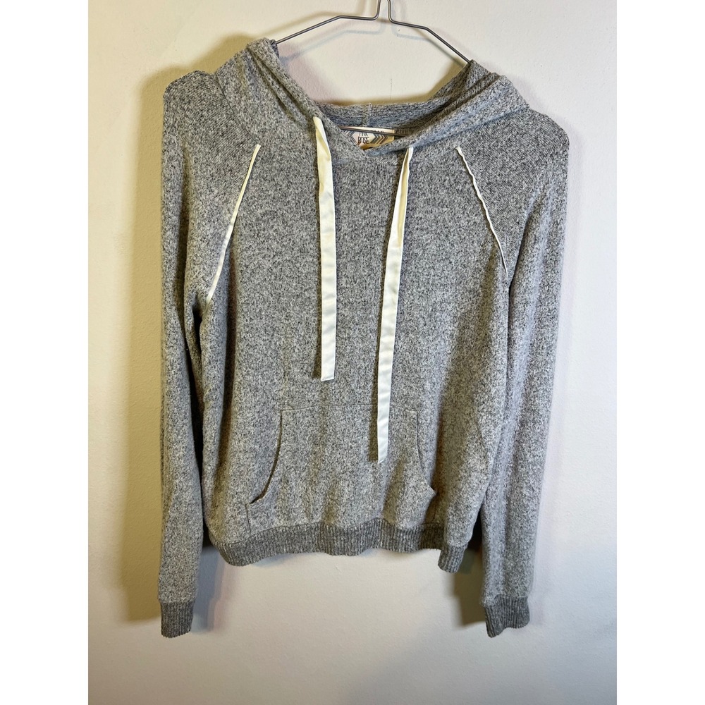 Pink Rose Womens Hoodie Marled Knit Gray Size M